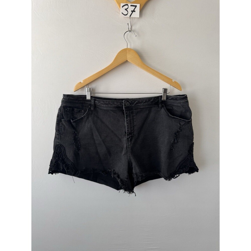 Joe Boxer Denim Shorts Womens 22W Black Distressed Crochet Lace Frayed Plus Size